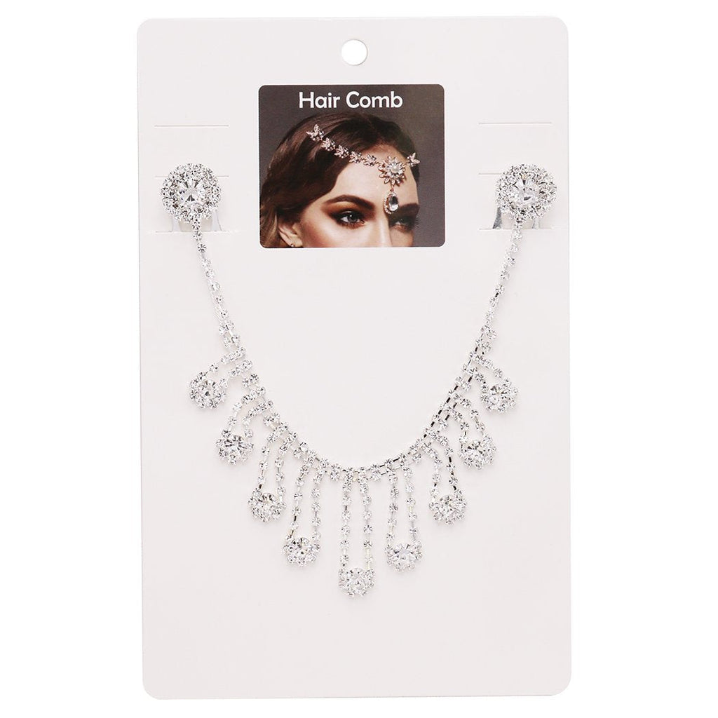 Dangling Flower Design Crystal Rhinestone Tikka Hair Comb Head Chain
