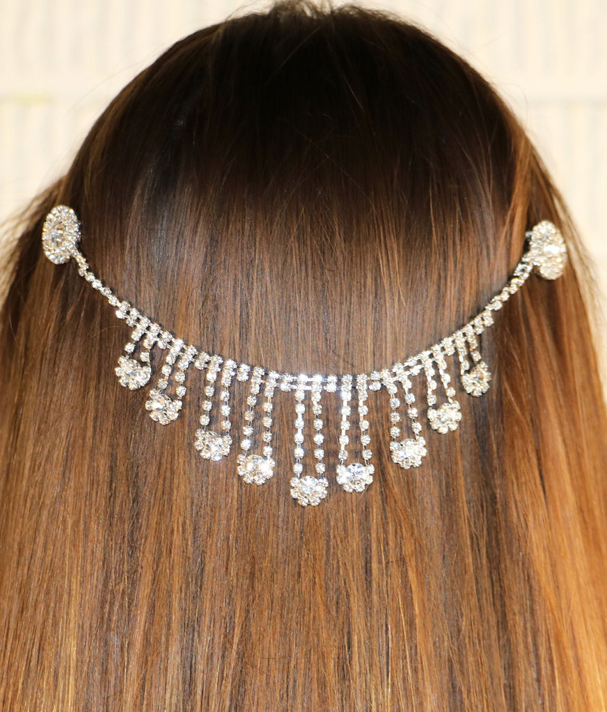 Dangling Flower Design Crystal Rhinestone Tikka Hair Comb Head Chain