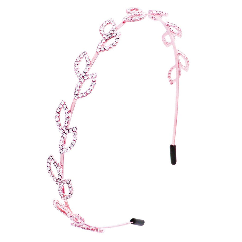 Stunning Petite Leaf Detail Crystal Rhinestone Fashion Bridal Headband (Rose Gold Tone)
