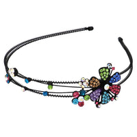 Stunning Detailed Split Double Row Flowers Crystal Rhinestone Statement Fashion Multicolored Headband