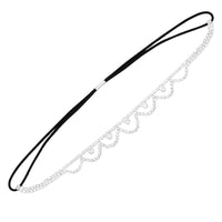 Chic Crystal Rhinestone Stretch Elastic Headband Hair Accessory, 9.25" (Scalloped Double Row)