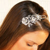Stunning Split Double Row Detailed Rose Flower Crystal Rhinestone Statement Fashion Bridal Headband