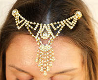 Waterfall Dangle Center Crystal Rhinestone Tikka Hair Comb Head Chain