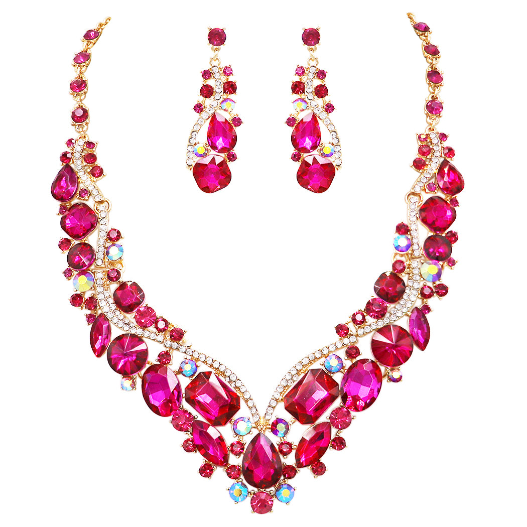 Stunning Crystal Rhinestone Statement Necklace Drop Earrings