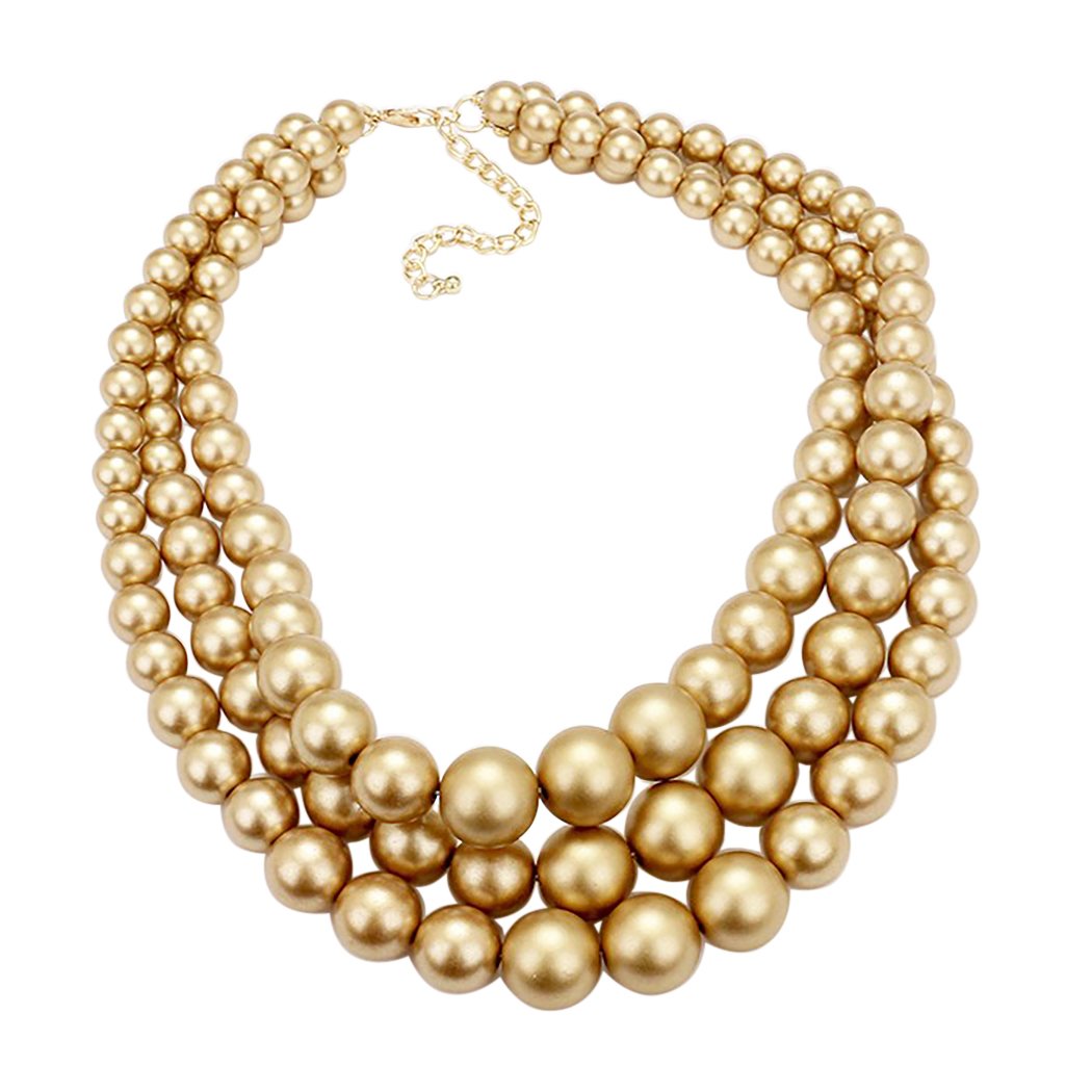 Multi Strand Simulated Elegant Matte Gold Pearl Necklace Earring Jewelry Set, 18" to 21" with 3" Extender