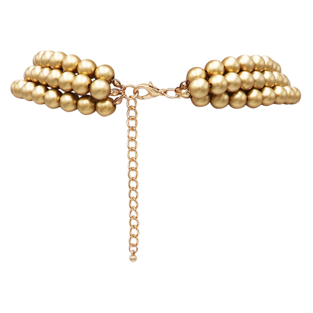 Multi Strand Simulated Elegant Matte Gold Pearl Necklace Earring Jewelry Set, 18" to 21" with 3" Extender