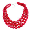 Women's Multi Strand Simulated Pearl Red Necklace and Earring Jewelry Set, 18" to 21" with 3" Extender