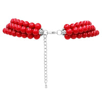 Multi Strand Simulated Pearl Red Necklace and Earrings Jewelry Set