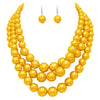 Multi Strand Simulated Pearl Necklace and Earrings Jewelry Set (Mustard Yellow)