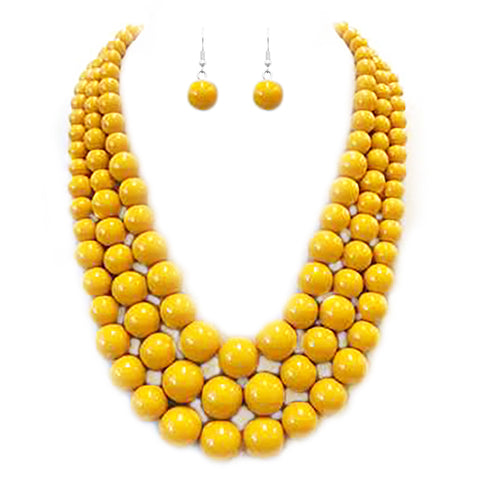 Lucite Solid Triple Disc Necklace and Dangle Hoop Earrings (Yellow Earrings Only)