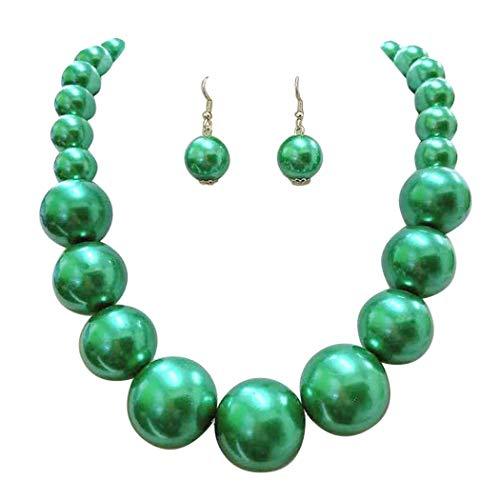 Statement Piece X-Large St. Patrick's Day Simulated Pearl 18" Strand Bib Necklace Earrings Set (Green)