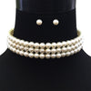 Unique Simulated Pearl Choker Necklace And Earrings Bridal Jewelry Set, 11"+3" Extender