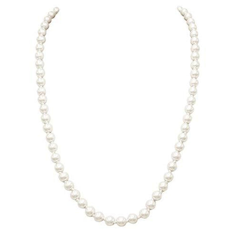 Simulated 8mm Glass Pearl Necklace Strand And Dangle Earrings Set, 16"-19",18"-21" with 3" Extender (White, 16)