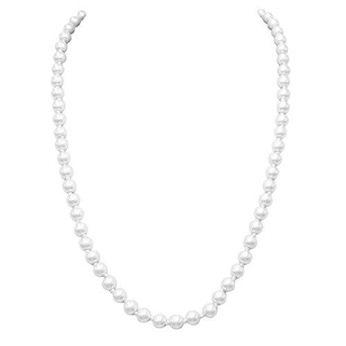 Knotted Glass Simulated Pearl Strand Necklace, 24"+3" Extender (12mm, White)