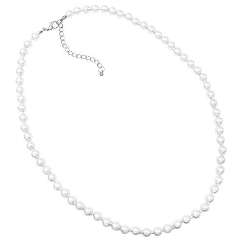 Knotted Glass Simulated Pearl Strand Necklace, 24"+3" Extender (12mm, White)