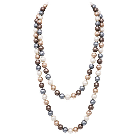 Stunning Metallic Pearl Bead Strand Necklace, 16"+3" Extender (14mm, Metallic Silver)