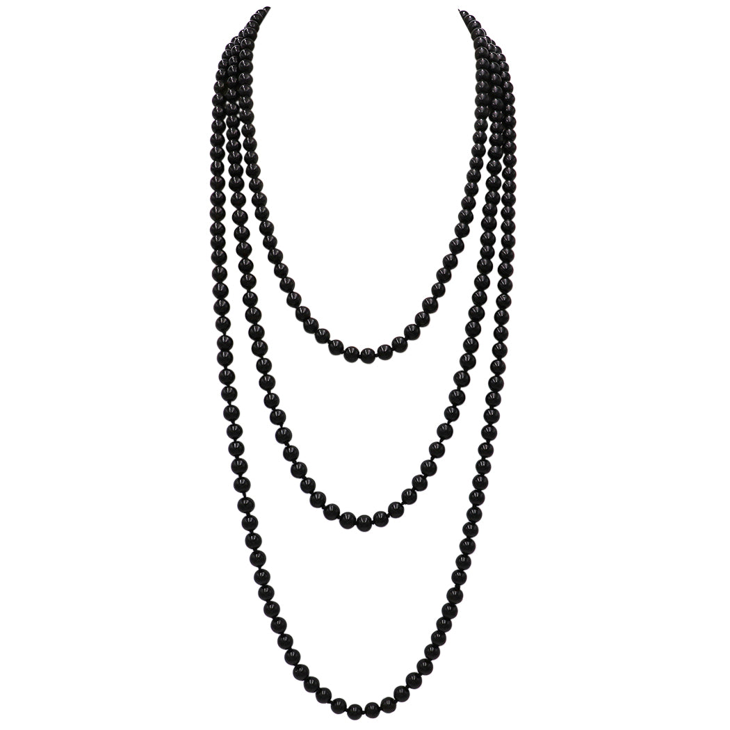 Glass Faux Pearl Knotted Simulated Long Pearl Necklace (8mm, Black, 96")