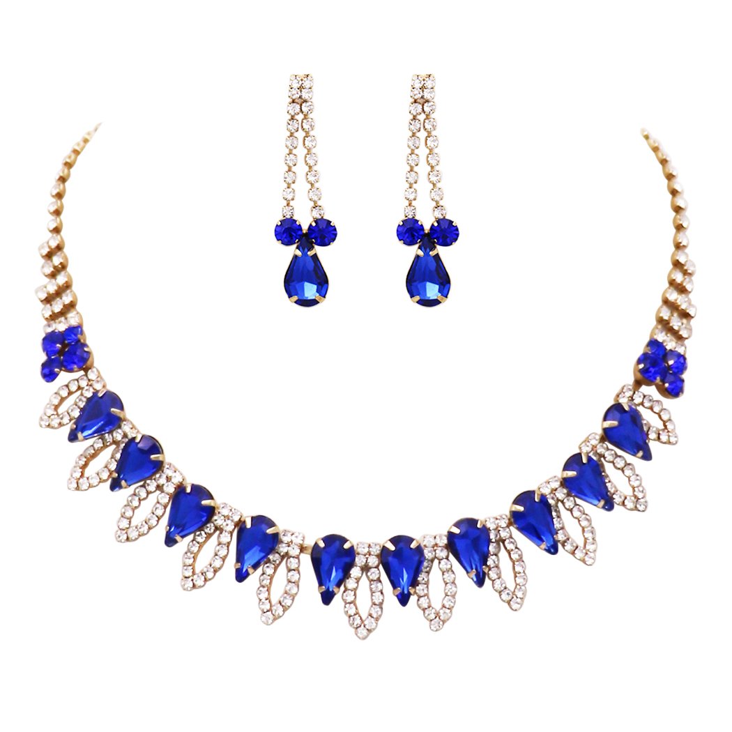 Brilliant Blue Pave Crystal Teardrop Collar Necklace and Earring State –  Rosemarie Collections