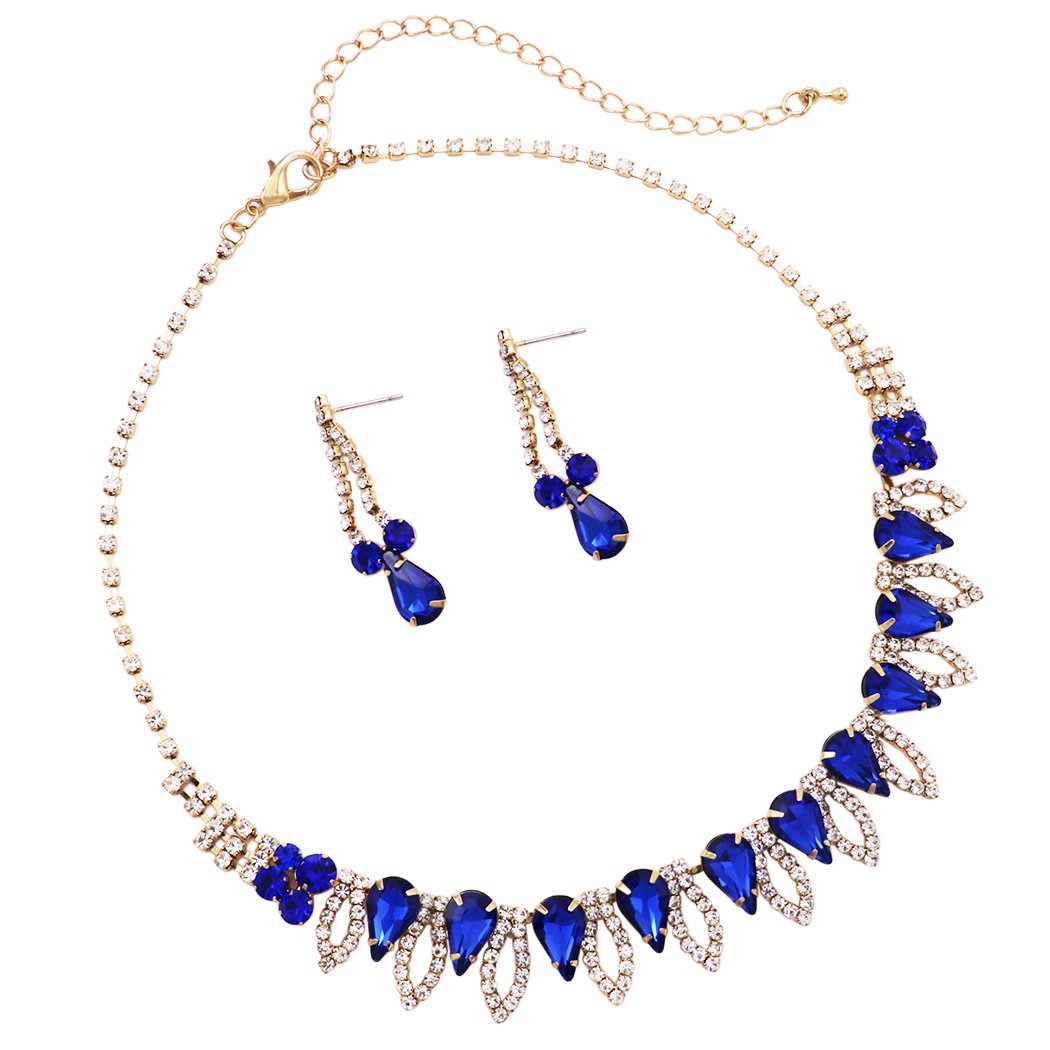 Collections Pave Rosemarie and Brilliant Crystal – Necklace Earring Collar Blue Teardrop State