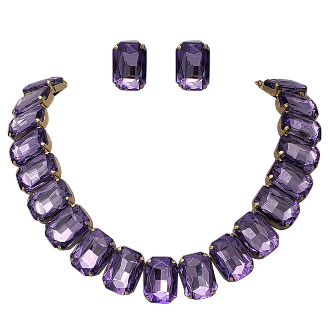 Stunning And Colorful Emerald Cut Crystal Rhinestone Statement Necklac Rosemarie Collections