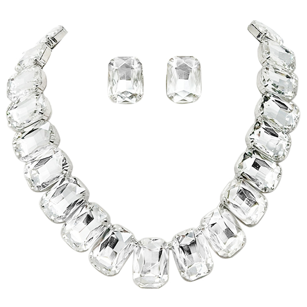 Stunning And Colorful Emerald Cut Crystal Rhinestone Statement Necklac –  Rosemarie Collections
