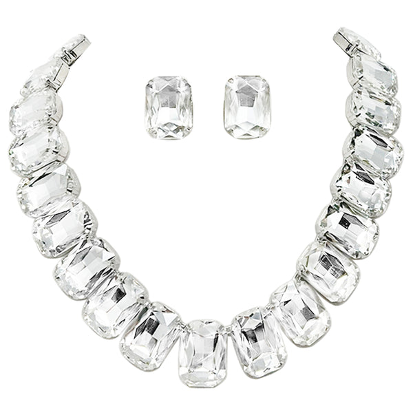 Stunning Emerald Cut Crystal Statement Necklace Earrings Set, 18+3 E –  Rosemarie Collections