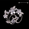 Stunning Silver Plated With Cubic Zirconia Crystal Flower Spray Statement Brooch Pin, 1.62"