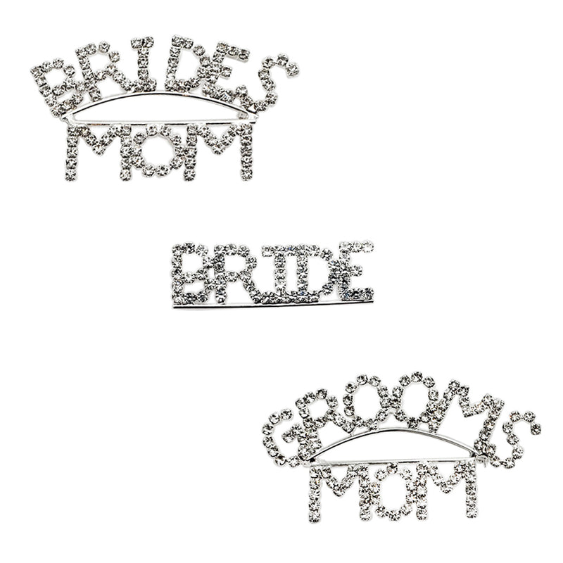 Sparkling Bridal Party Crystal Rhinestone Brooch Pin, 2.5" (Brides Mom)