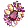 Women's Large Oval Glass Crystal Flower Spray Statement Brooch Pin, 2.75"