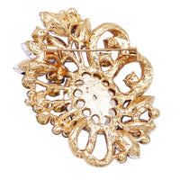 Women's Large Oval Glass Crystal Flower Spray Statement Brooch Pin, 2.75"