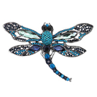 Enchanted Blue Glass Sparkling Crystal Dragonfly Brooch, 4.25"