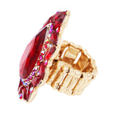 Stunning Statement Teardrop Glass Crystal Stretch Cocktail Ring (Red/Gold Tone)