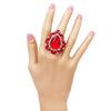 Stunning Large Statement Teardrop Glass Crystal Rhinestone Stretch Band Cocktail Ring, 2" (Red/Gold Tone)
