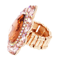 Stunning Statement Teardrop Glass Crystal Stretch Cocktail Ring (Peach/Rose Gold Tone)