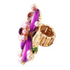 Stunning Crystal Pave Teardrop and Simulated Pearl Flower Stretch Statement Cocktail Ring (Purple Crystal Gold Tone - Large)