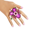 Stunning Crystal Pave Teardrop and Simulated Pearl Flower Stretch Statement Cocktail Ring (Purple Crystal Gold Tone - Large)