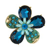 Stunning Crystal Pave Teardrop and Simulated Pearl Flower Stretch Statement Cocktail Ring (SMALL Blue Crystal Gold Tone)