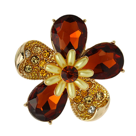 Dazzling Crystal Flower Stretch Cocktail Ring (Topaz/Gold Tone)
