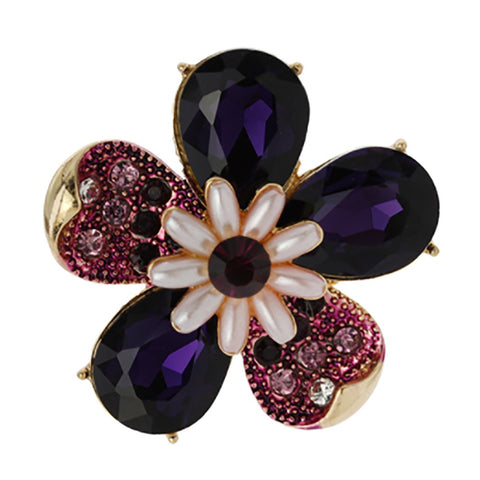 Dazzling Crystal Flower Stretch Cocktail Ring (Black/Gold Tone)