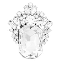 Stunning Statement Emerald Cut Glass Crystal Stretch Cocktail Ring (Clear Crystal Silver Tone)