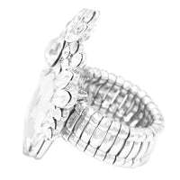 Stunning Statement Emerald Cut Glass Crystal Stretch Cocktail Ring (Clear Crystal Silver Tone)
