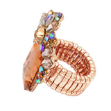 Stunning Statement Emerald Cut Glass Crystal Stretch Cocktail Ring (Peach Crystal Rose Gold Tone)