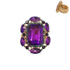 Stunning Statement Emerald Cut Glass Crystal Stretch Band Cocktail Ring,1.37" (Purple Crystal Gold Tone)