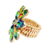 Stunning Crystal Flower Stretch Cocktail Ring, 1.5" (Rainbow Vitrail/Gold Tone)