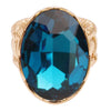 Statement Oval Crystal Stretch Cocktail Ring (Gold Tone Peacock Blue)