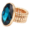 Statement Oval Crystal Stretch Cocktail Ring (Gold Tone Peacock Blue)