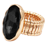 Statement Oval Crystal Stretch Cocktail Ring (Gold Tone Jet Black)