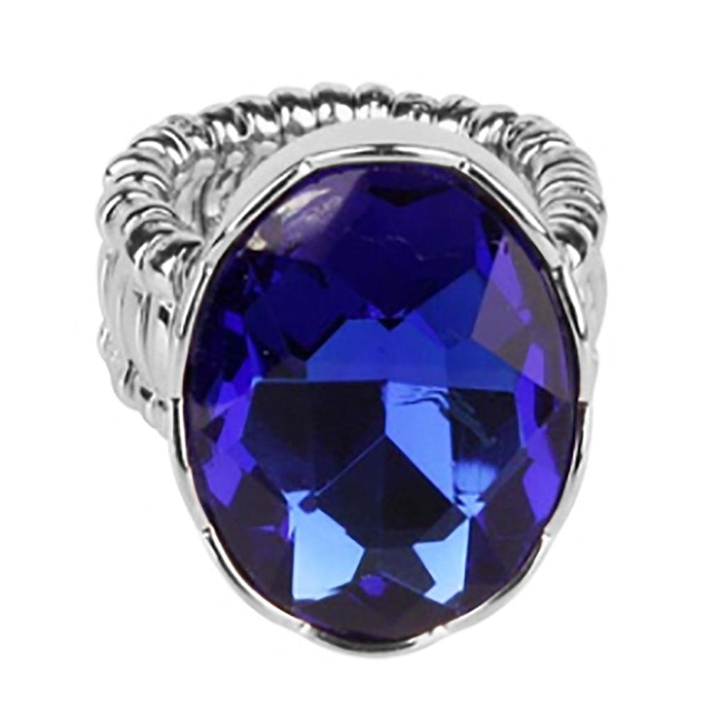 New Dark Blue Statement Oval Crystal Stretch Cocktail Ring