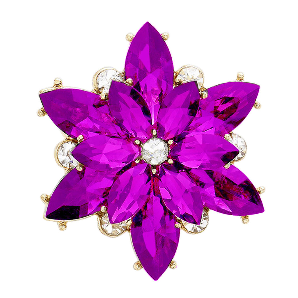 Dazzling Crystal Flower Stretch Cocktail Ring (Bright Purple/Gold Tone)