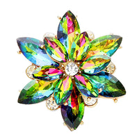 Dazzling Crystal Flower Stretch Cocktail Ring (Rainbow/Gold Tone)